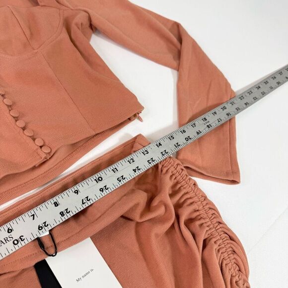 m.n.i. Los Angeles Top Skirt Set Womens Large Tan Mini Cropped New Babydoll - Picture 3 of 11